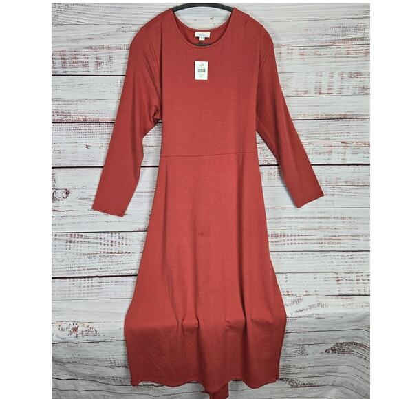 J. JIll Earthy Brick Red Jersey Maxi Slit Dress Sz LP Sash Wrap Stretch Soft NWT - Picture 1 of 16